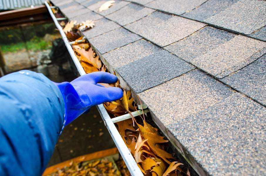 A Technician performing Roof Gutter Cleaning Service at a Residential in South Florida