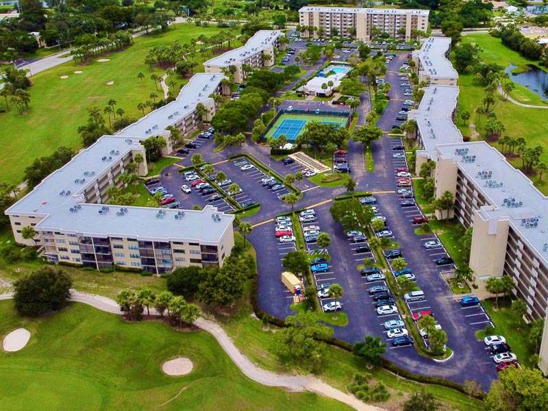 Aerial view of a preventative roof maintained by Paul Bange Roofing in South Florida